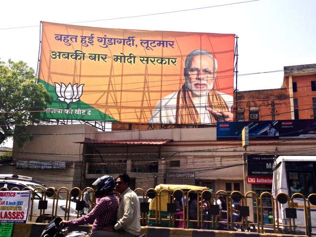 Image for article titled Campaign billboards are selling two very different images of India