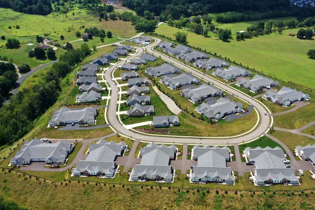 A housing development in Middlesex Township, Pa., is shown on Aug. 12, 2023. On Thursday, Freddie Mac reports on this week&#39;s average U.S. mortgage rates. (AP Photo/Gene J. Puskar