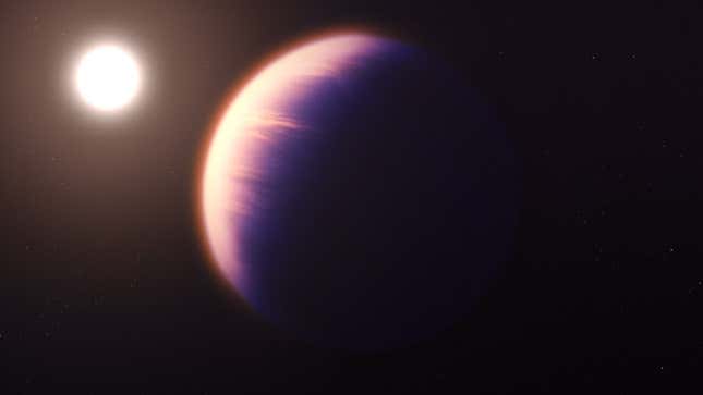 Interpretación de un artista de WASP-39 b, un exoplaneta con una atmósfera llena de dióxido de carbono.