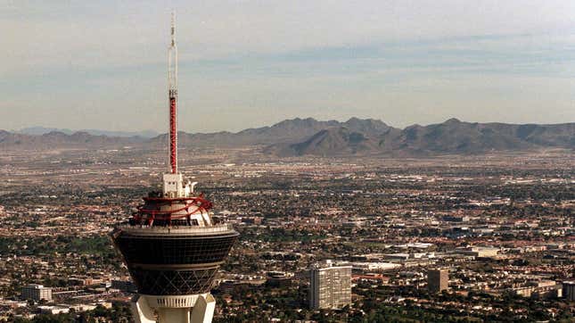 The Stratosphere Hotel on the Las Vegas Strip in the Nevada Desert. 
