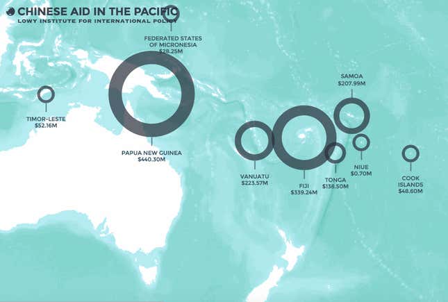 Map 6: Chinese investments in the South Seas, by dollar amount