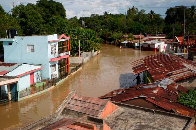 View of the flooded streets of Arenoso, northeastern Dominican Republic, on September 24, 2017 after Hurricane Maria. 