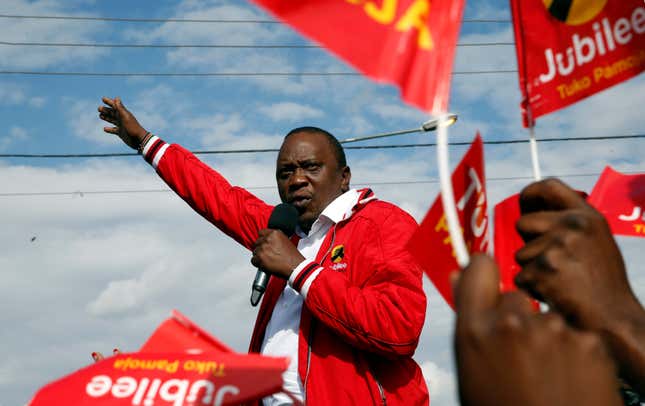 Kenya's President Uhuru Kenyatta addresses a Jubilee Party campaign caravan rally in Nairobi, Kenya October 23, 2017.