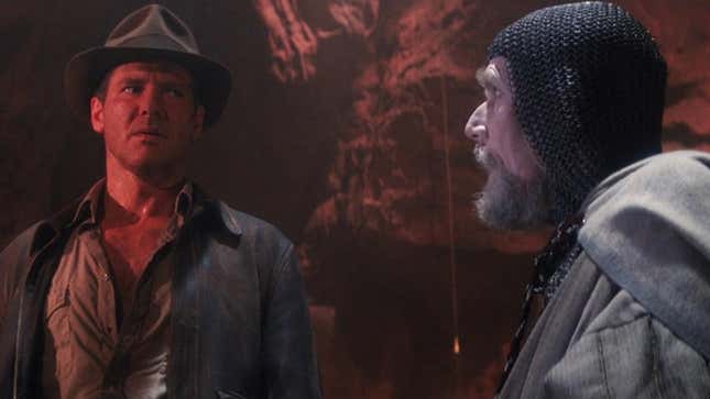 Indiana Jones looking at the Knight in Last Crusade.