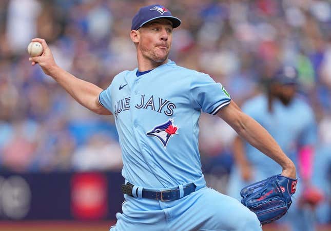 Aug 30, 2023; Toronto, Ontario, CAN; Toronto Blue Jays starting pitcher Chris Bassitt (40) throws a pitch against the Washington Nationals during the first inning at Rogers Centre.
