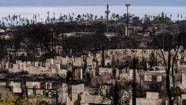 A general view shows the aftermath of a wildfire in Lahaina, Hawaii, on Monday, August. 21, 2023. 