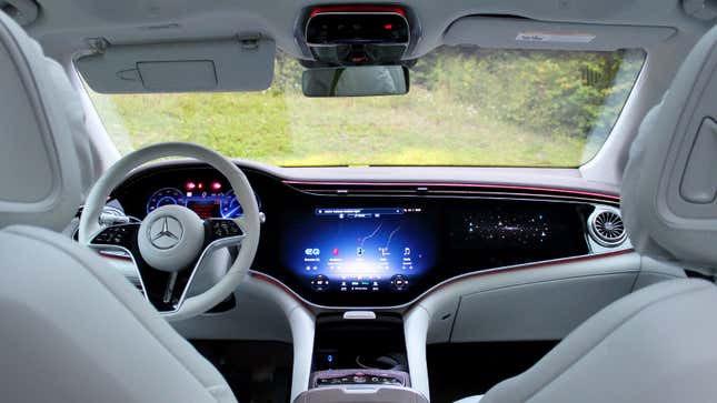 A photo of the dashboard in a Mercedes EQS SUV. 