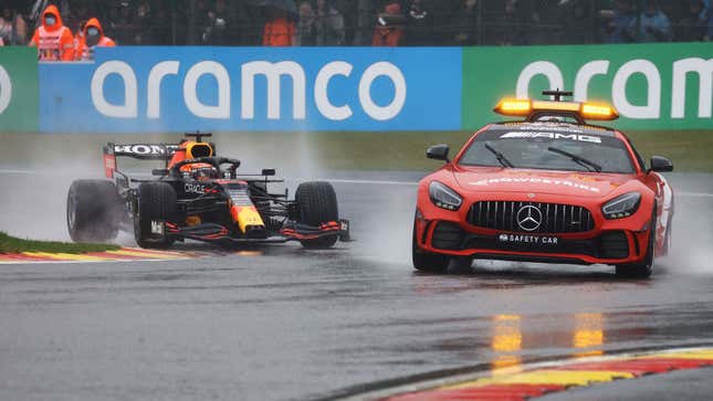 Max Verstappen follows the Safety Car in Belgium 