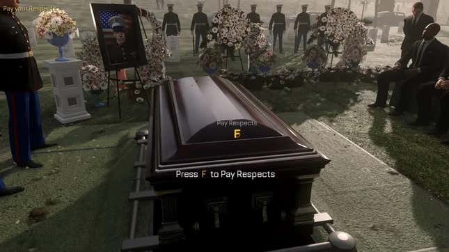 Members of the Armed Services Press "F" to pay respects at Call of Duty: Advanced Warfare funeral. 