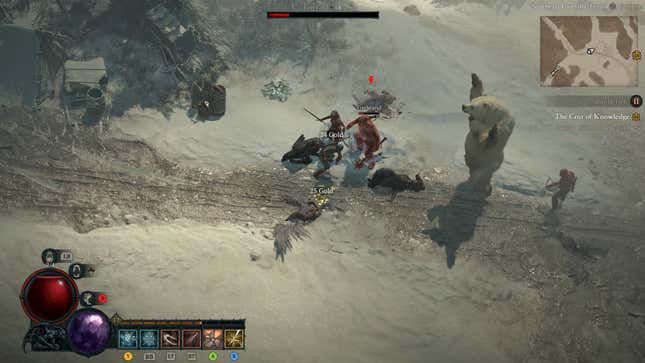 A rogue does battle with bandits and a polar bear.
