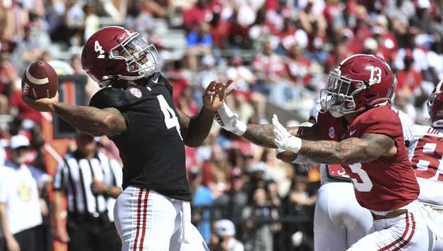 No depth chart was released by Alabama on Monday, meaning quarterback Jalen Milroe (4) and others are still competing for their spots.