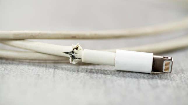 A ripped lightning cable