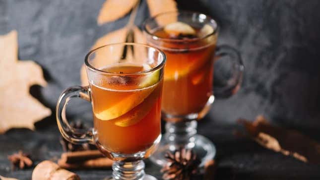 Warm spiced apple cider with cinnamon