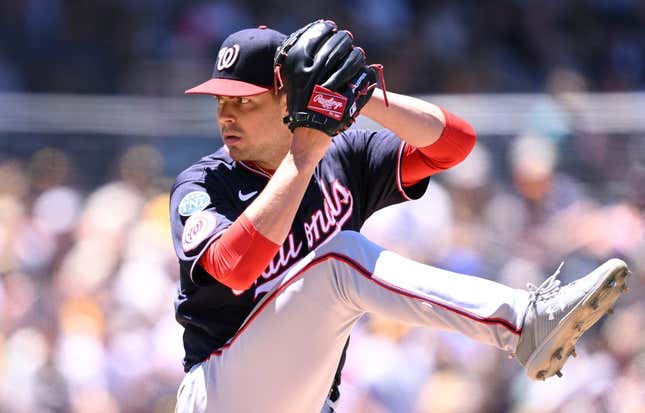 Jun 25, 2023; San Diego, California, USA; Washington Nationals starting pitcher MacKenzie Gore (1) throws a pitch against the San Diego Padres during the second inning at Petco Park.