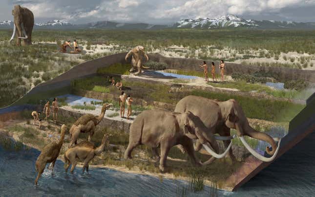 An artist's illustration of what the region looked like at different points in the last Ice Age.