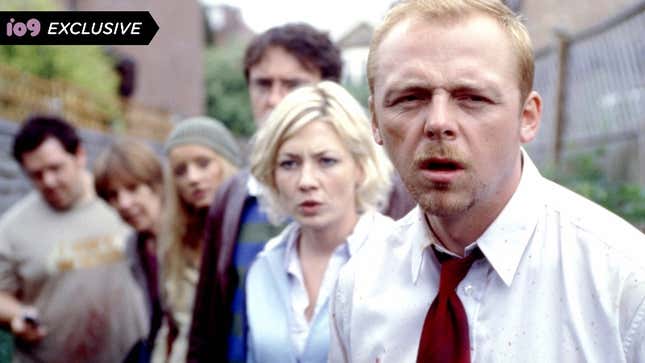 Simon Pegg leads the cast of Shaun of the Dead on a walk outside.