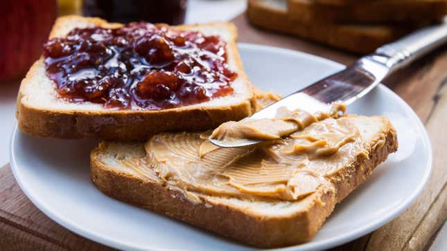 peanut butter and jelly sandwich on a plate