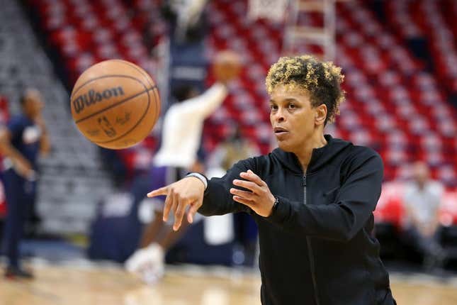 Apr 22, 2022; New Orleans, Louisiana, USA; New Orleans Pelicans assistant coach Teresa Weatherspoon before game three of the first round for the 2022 NBA playoffs at the Smoothie King Center against the Phoenix Suns.