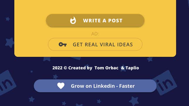 Taplio's call to action button is shown. It reads: "Grow on LinkedIn - Faster" and includes a link to the agency's website.
