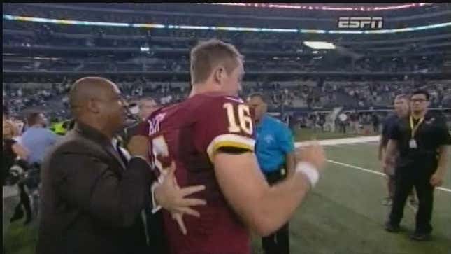 PR Guy Pulls Colt McCoy Away From ESPN Deportes Interview: "No Means No"