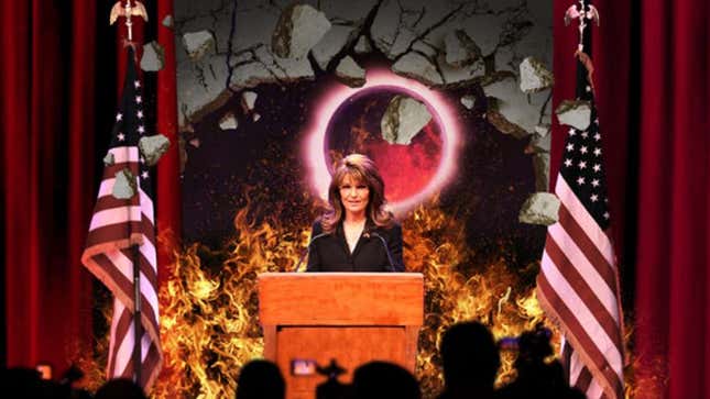 Those Palin supporters not swallowed up by sudden fissures in the earth's crust remained to chant anti-Democratic slogans.