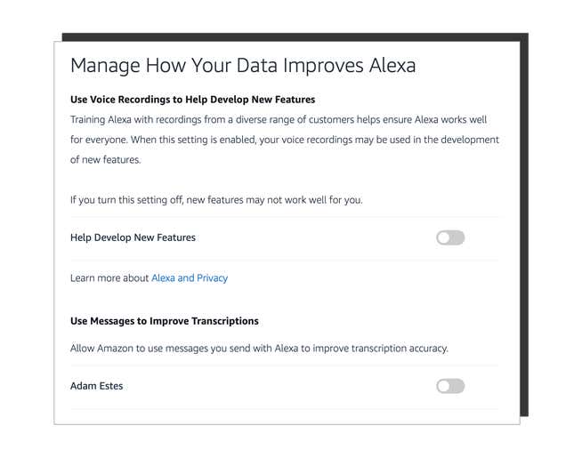 Despite the toggles being off, Amazon is still retaining my Alexa recordings.