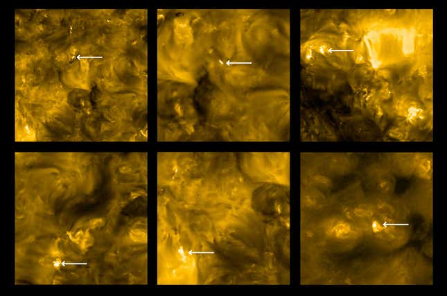 Arrows indicating an assortment of “campfires” on the Sun.