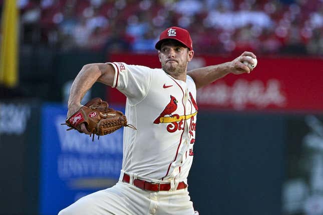 Aug 5, 2023; St. Louis, Missouri, USA;  St. Louis Cardinals starting pitcher Steven Matz (32) pitches against the Colorado Rockies during the fourth inning at Busch Stadium.