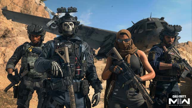 Some Call of Duty: Modern Warfare 2 operatives stand next to each other.