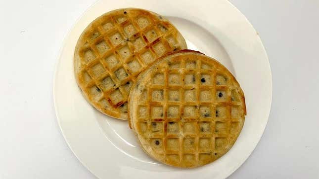 Two cooked frozen waffles on plate