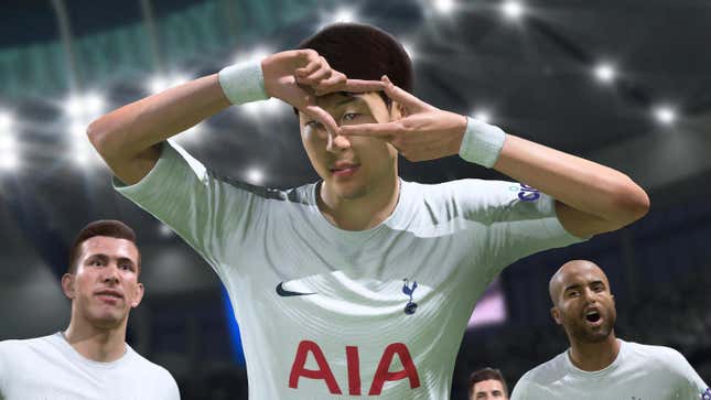 Tottenham forward Son Heung-min celebrates a goal in FIFA 22. 