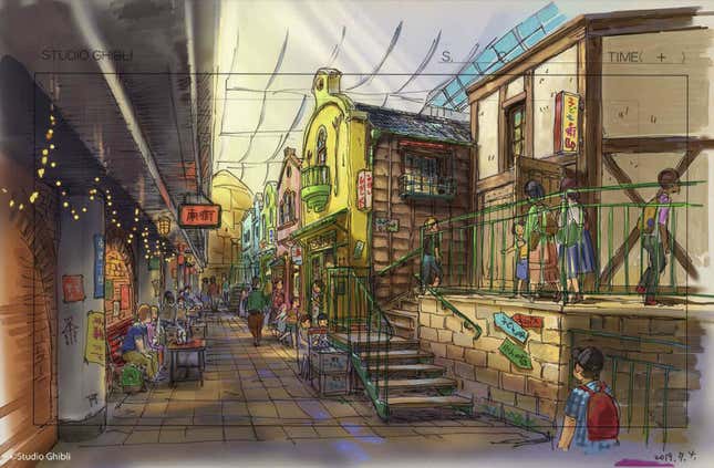 Imagen para el artículo titulado Vas a empezar a ahorrar cuando veas los bocetos del nuevo parque temático de Studio Ghibli en Japón