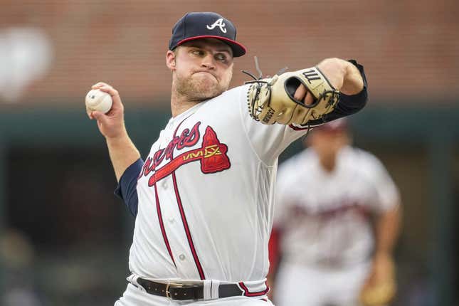 Bryce Elder of the Atlanta Braves pitches in the first inning