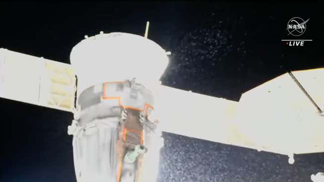 A livestream on NASA TV showed the leak outside the ISS.