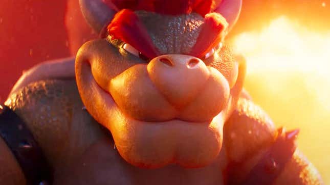 A screenshot shows a smiling Bowser from the new Mario movie.