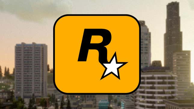 The Rockstar Games logo in front of a screenshot of GTA San Andreas. 