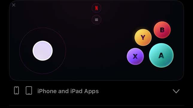 A screenshot of the Netflix controller app for iOS 