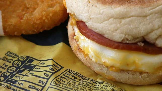 McDonald's breakfast Egg McMuffin with Ham and Hash Brown