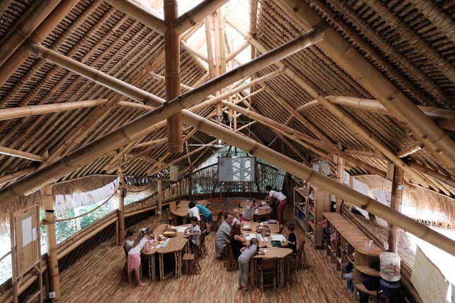 Students in a classroom at the Green School in Bali.