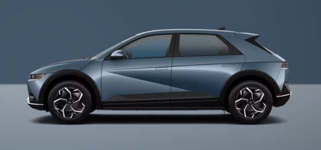 A side profile of a blue 2023 Hyundai Ioniq 5