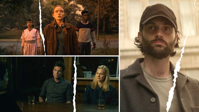 Clockwise from bottom left: Jason Bateman and Laura Linney in Ozark (Photo: Tina Rowden/Netflix); Priah Ferguson, Sadie Sink, and Caleb McLaughlin in Stranger Things (Photo: Netflix); Penn Badgley in You (Photo: Netflix)