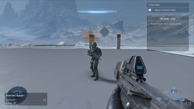 An AI marine stands before the player with stats above their head.