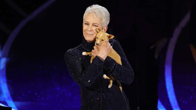 Jamie Lee Curtis with dog at the 2022 Oscars
