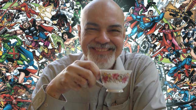 Comics creator George Perez behind DC Comics and Marvel characters. 