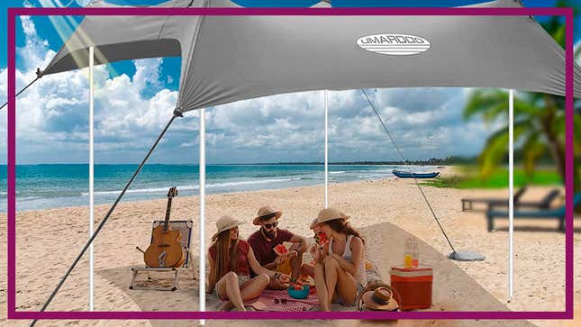 This pop-up canopy provides shade and UV protection for your beach day. 