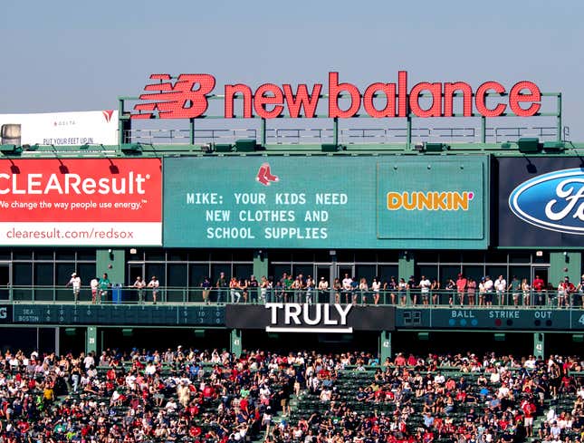 Image for article titled Fenway Park Scoreboard Fan Messages All Child Support Demands