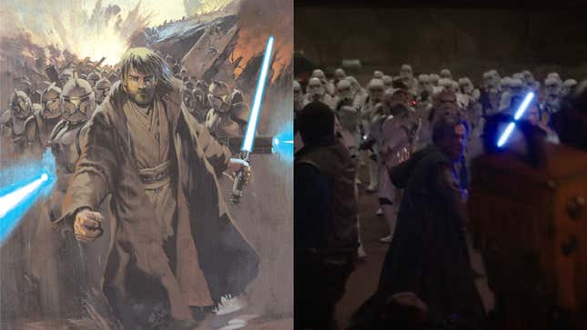 The cover of Star Wars: Republic #55, and a scene from Obi-Wan Kenobi Chapter 5.