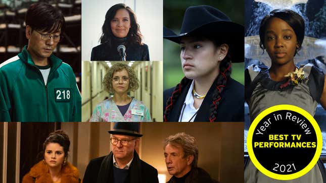 Clockwise from left: Park Hae-soo, Squid Game (Photo: Netflix); Charlotte Nicdao, Mythic Quest (Photo: Apple TV+); Christina Ricci, Yellowjackets (Photo: Paul Sarkis/Showtime); Paulina Alexis, Reservation Dogs (Photo: Shane Brown/FX); Thuso Mbedu, The Underground Railroad (Photo: Kyle Kaplan/Amazon Studios); Selena Gomez, Steve Martin, and Martin Short, Only Murders In The Building (Photo: Craig Blankenhorn/Hulu)