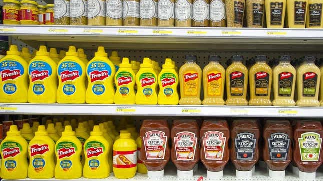 Grocery Store Shelf with ketchup and mustard