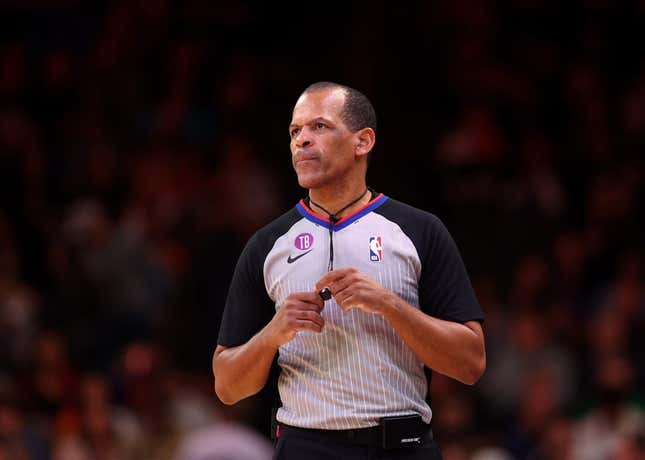 Feb 1, 2023; Phoenix, Arizona, USA; NBA referee Eric Lewis  during the Atlanta Hawks game against the Phoenix Suns at Footprint Center.